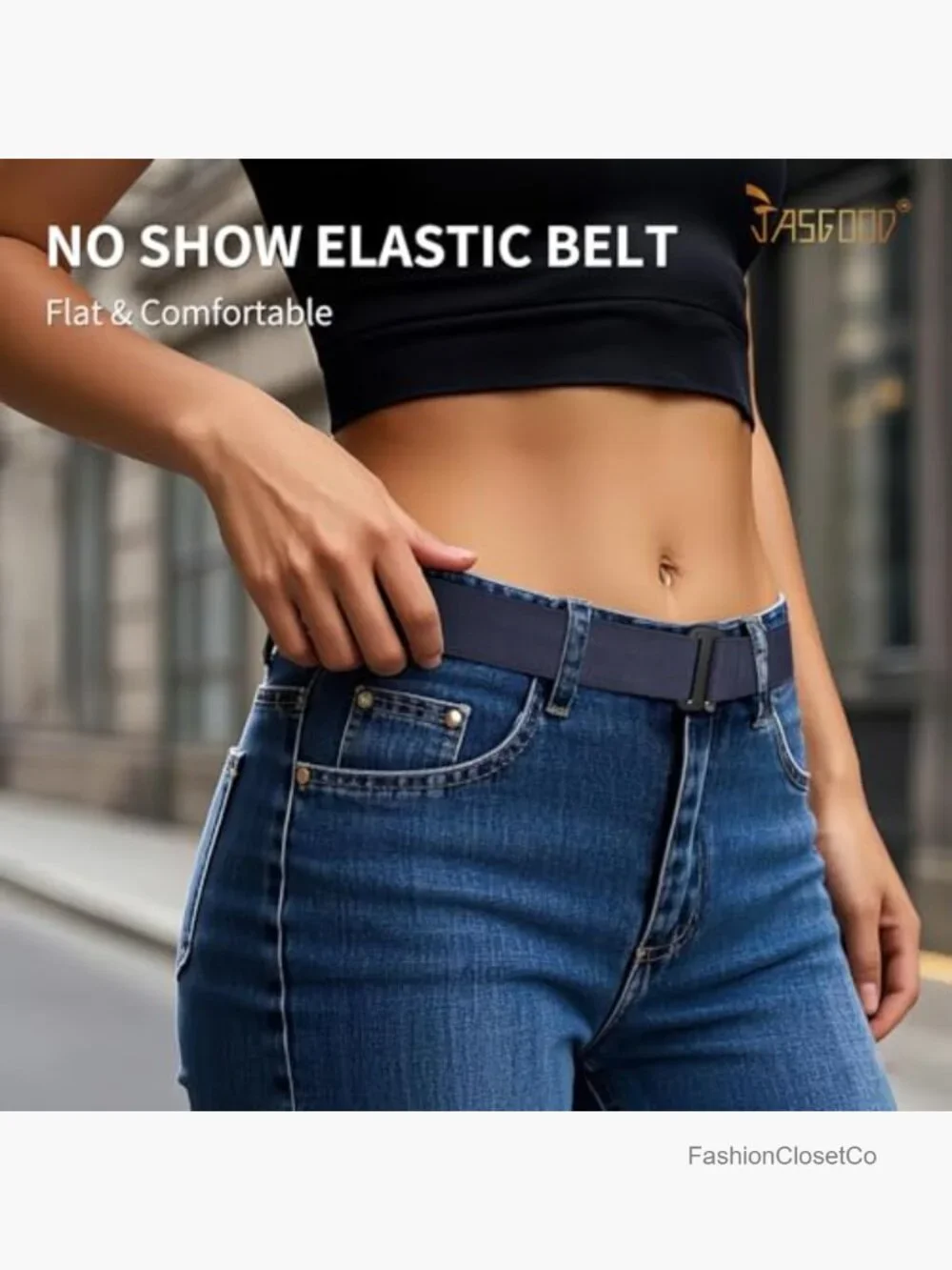 Women No Show Stretch Belt Elastic Flat Buckle for Jeans Pants Dresses